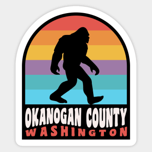 Okanogan County Washington Bigfoot Sasquatch Retro Sunset Sticker